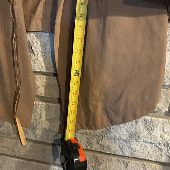 French Connection Tan Trench Coat with Wrap Front and Lapel Collar - Picture 9 of 11